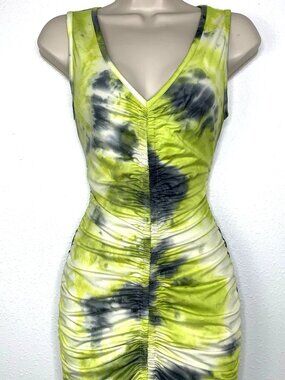 Vine & Valley CENTER DRAWSTRING Ruched Side TIE DYE DRESS M Y2K Grunge Festival